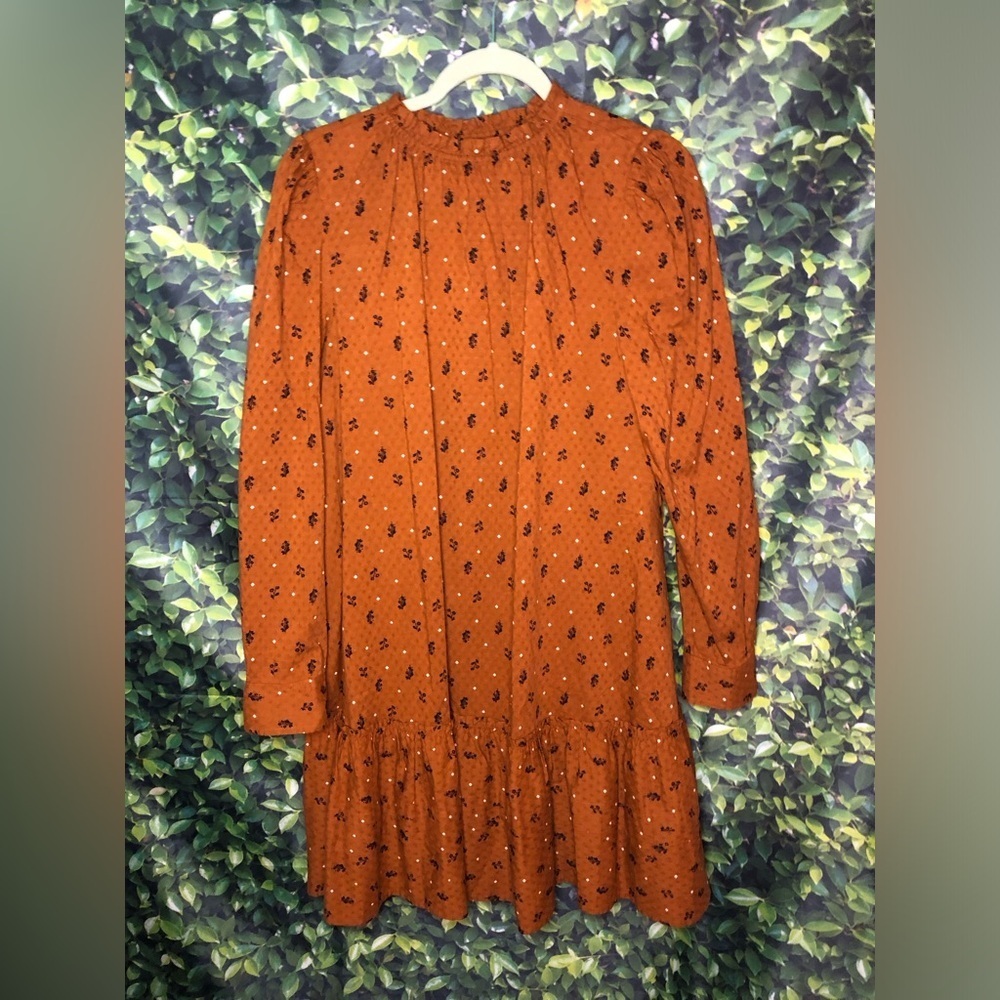 Universal Threads Rust Floral Prairie Babydoll Boho Long Sleeve Ruffle Dress - Picture 2 of 15